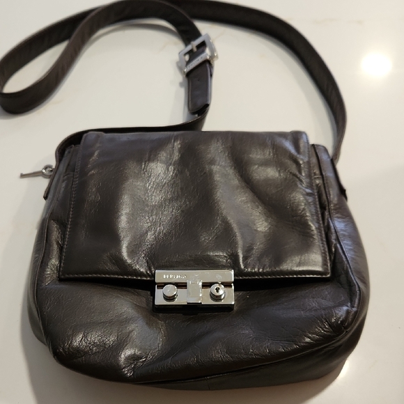 Perlina Handbags - Perlina Chocolate Brown Leather Crossbody with Silver-Tone Lock